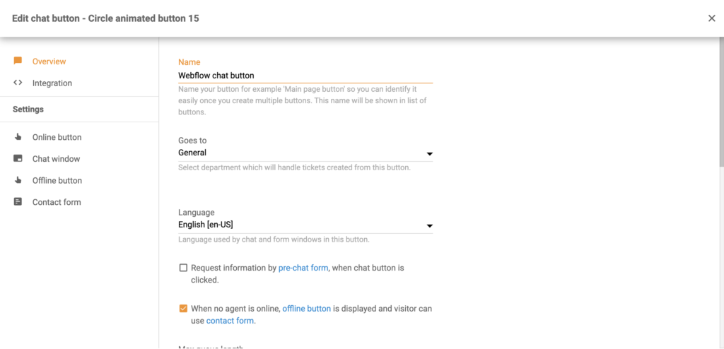Configuration du bouton de chat dans LiveAgent
