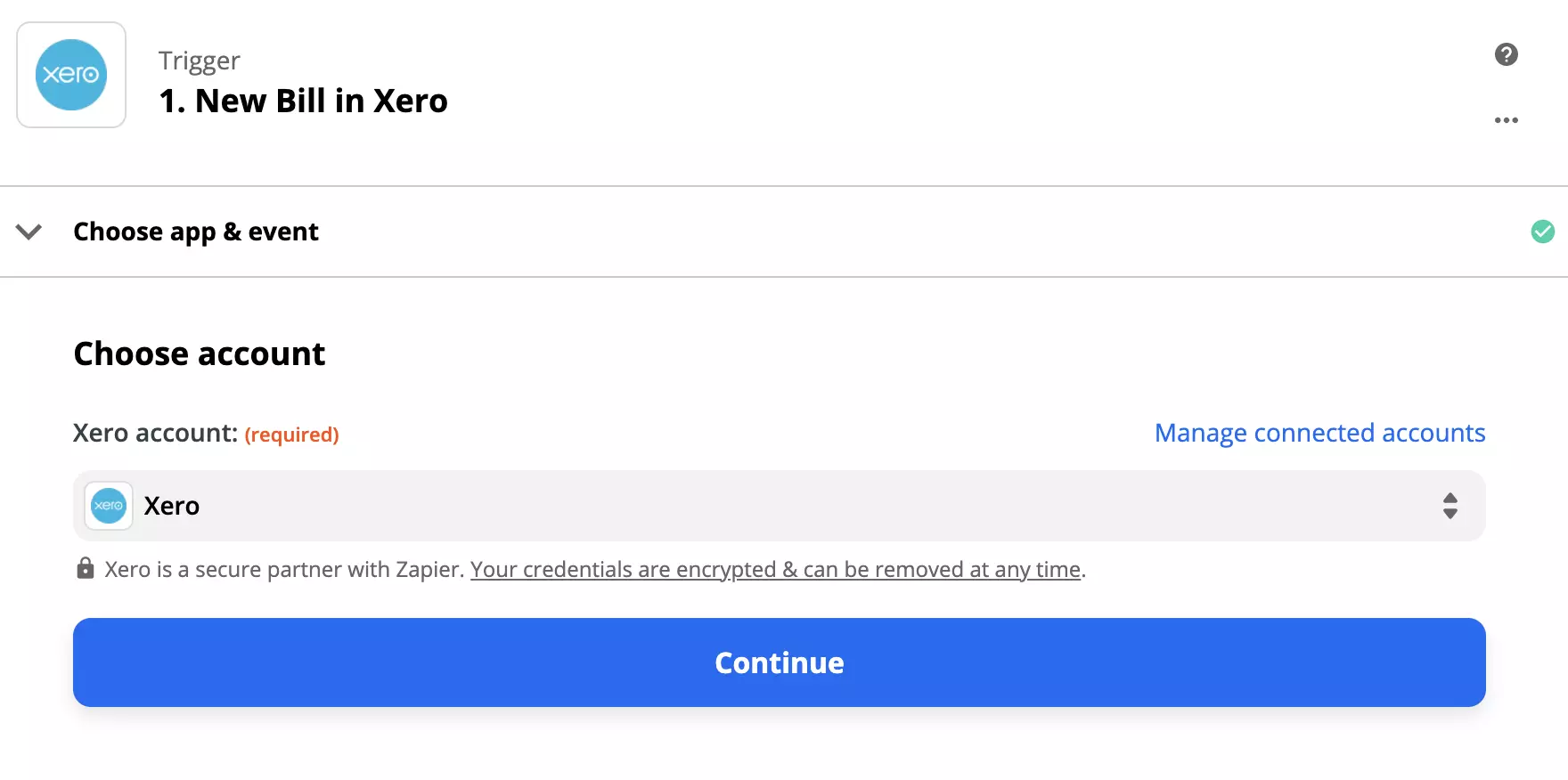 Options de configuration du déclencheur Xero sur le site Zapier