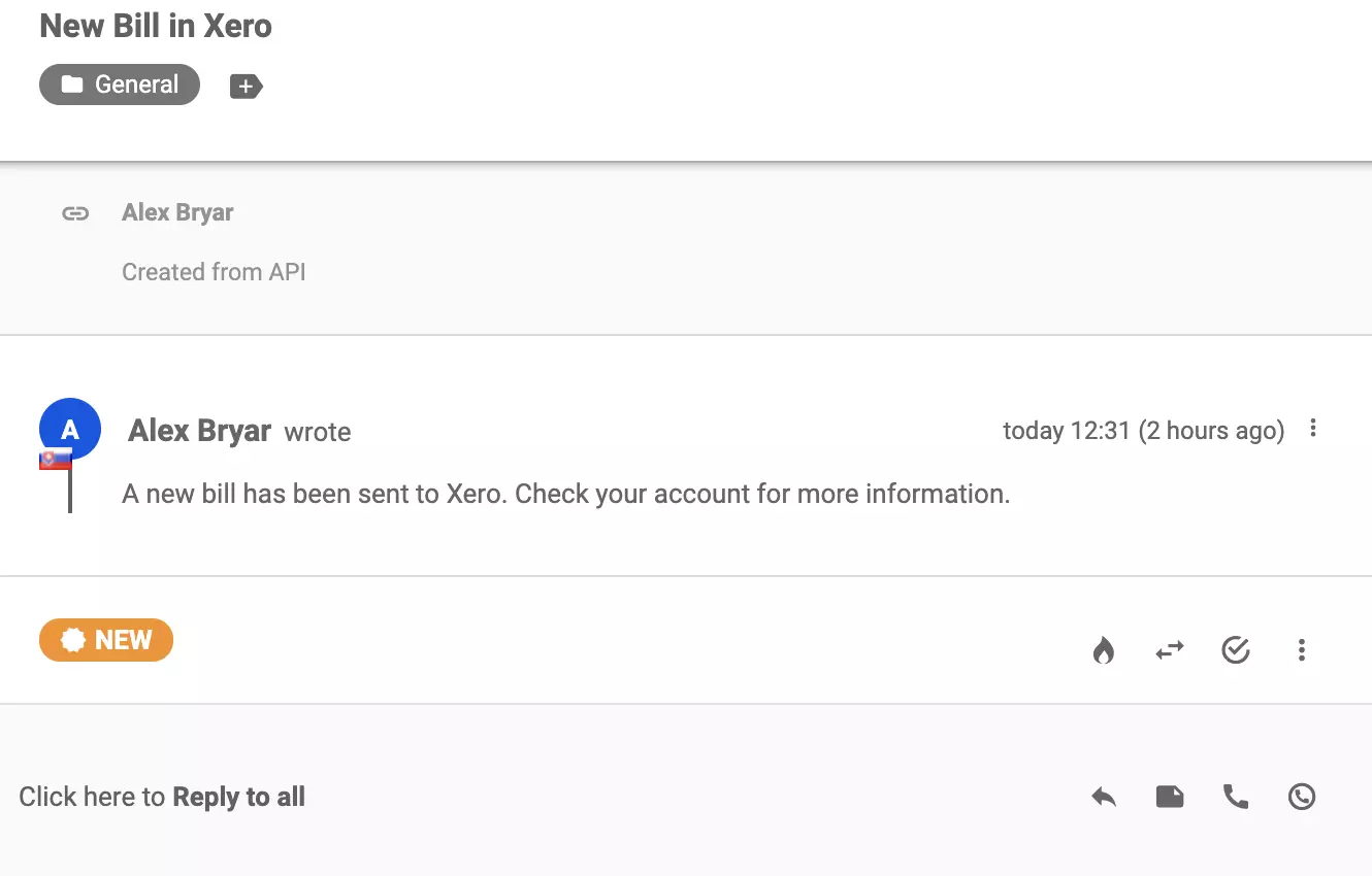 Une nouvelle conversation envoyée au système de ticketing LiveAgent après une intégration réussie avec Xero
