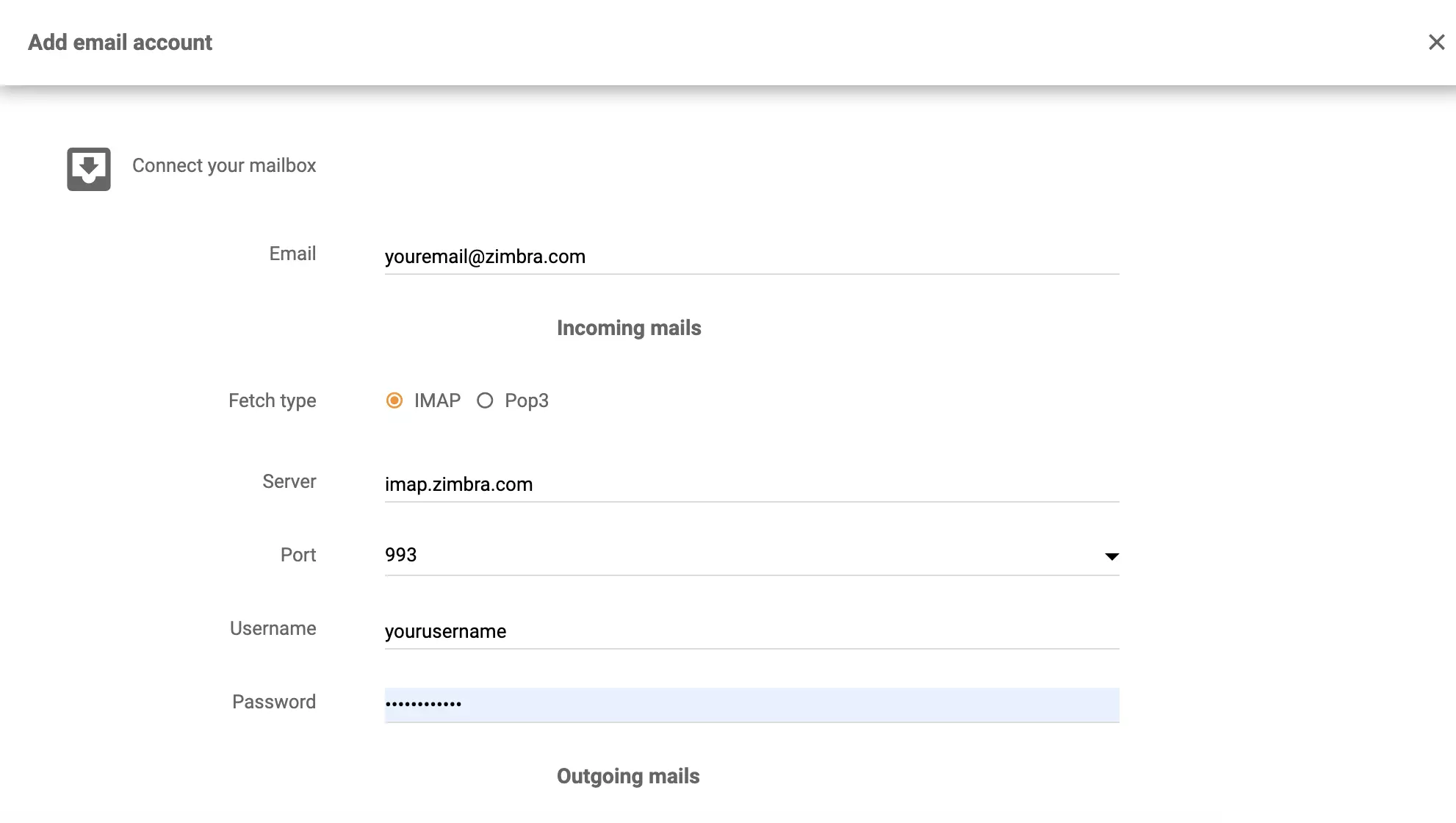 Configuration IMAP/POP3 de Zimbra