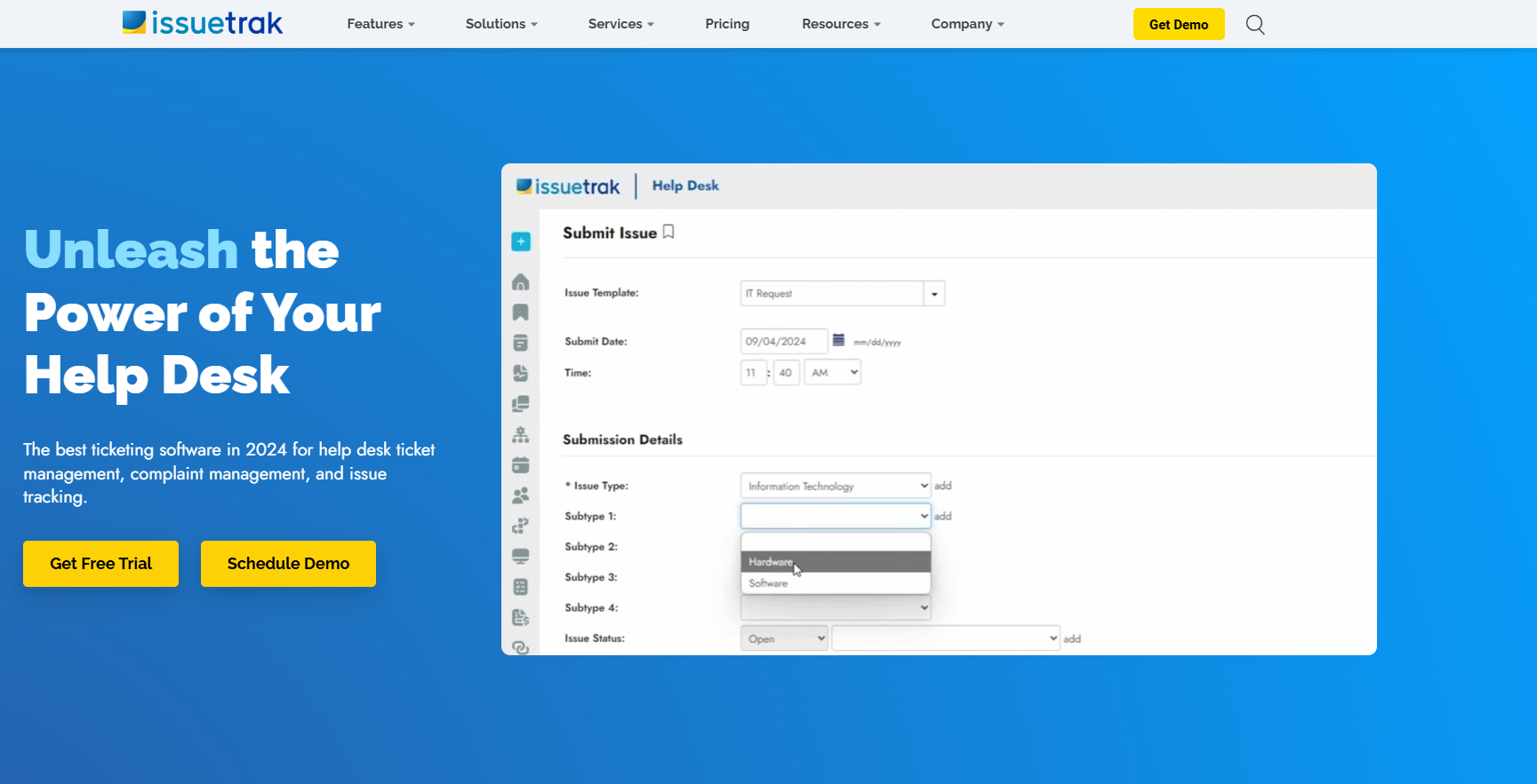 Page d'accueil d'issuetrak