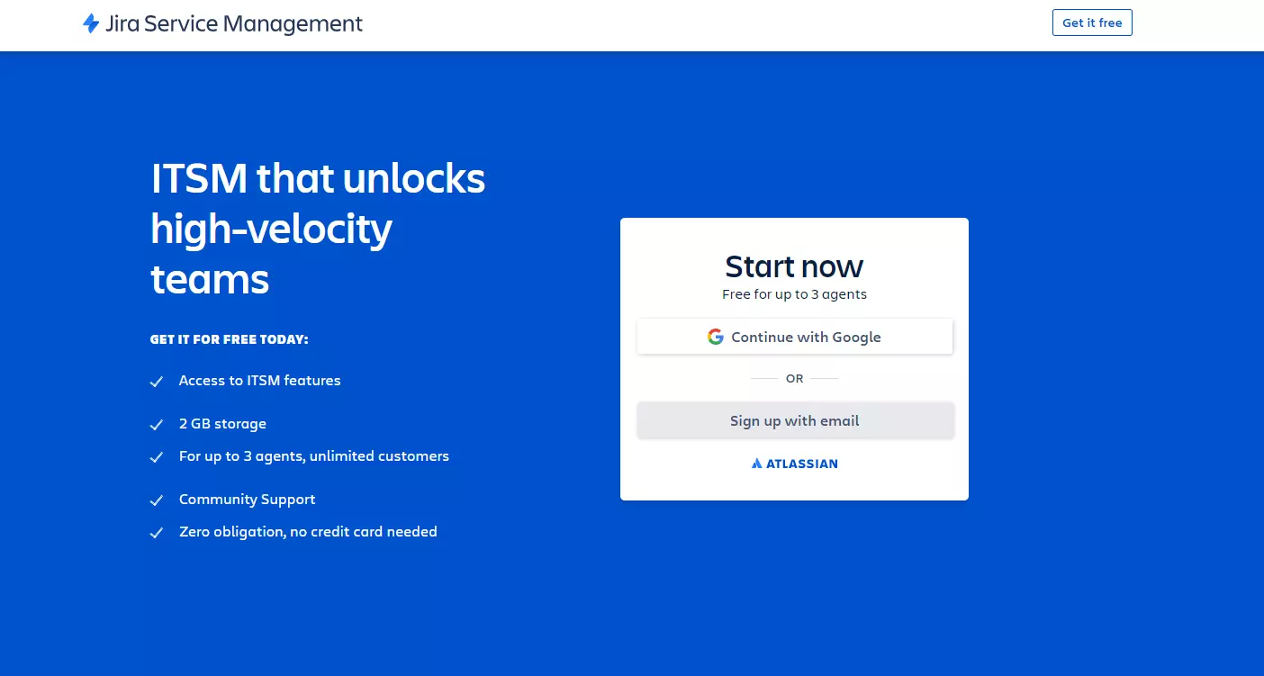 Page d'accueil de JIRA Service Management