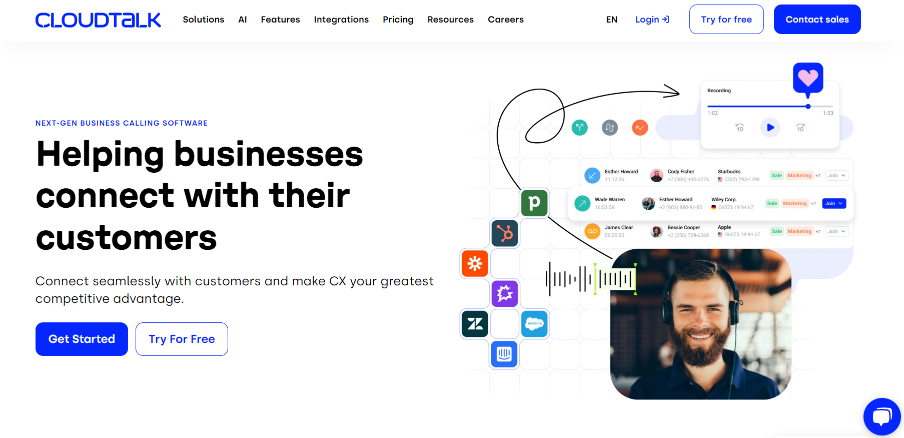 Page d'accueil CloudTalk - logiciel de téléphonie