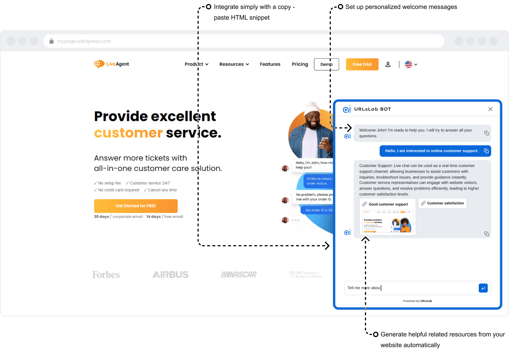 Maquette de chatbot IA URLsLab