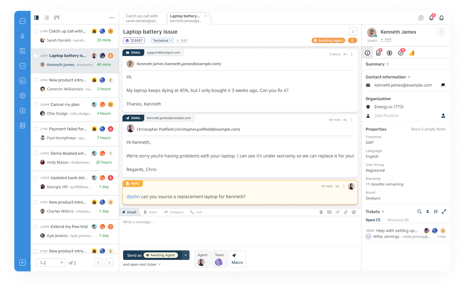 Capture d'écran de l'interface Deskpro
