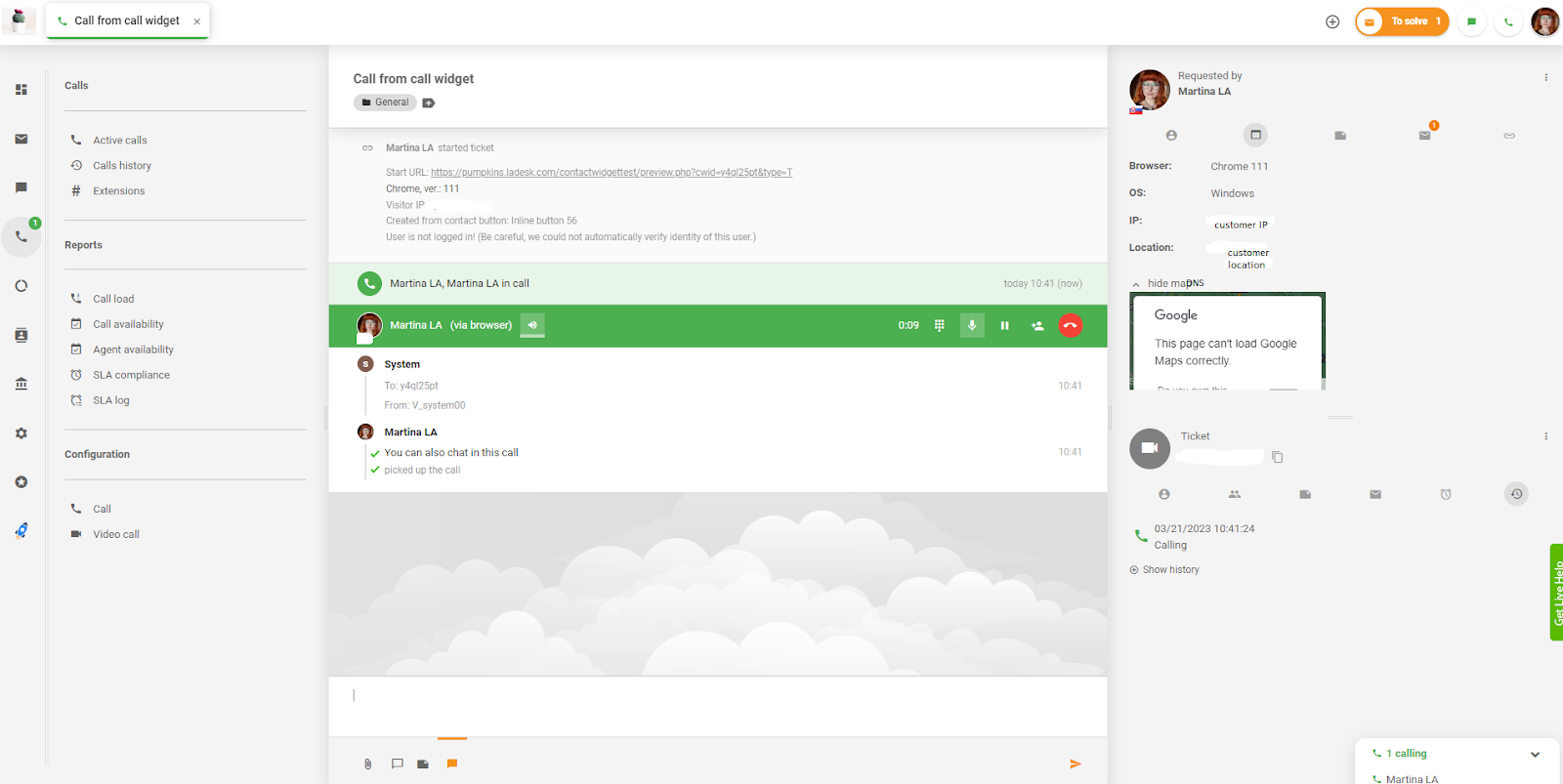 LiveAgent - appel depuis le widget d'appel