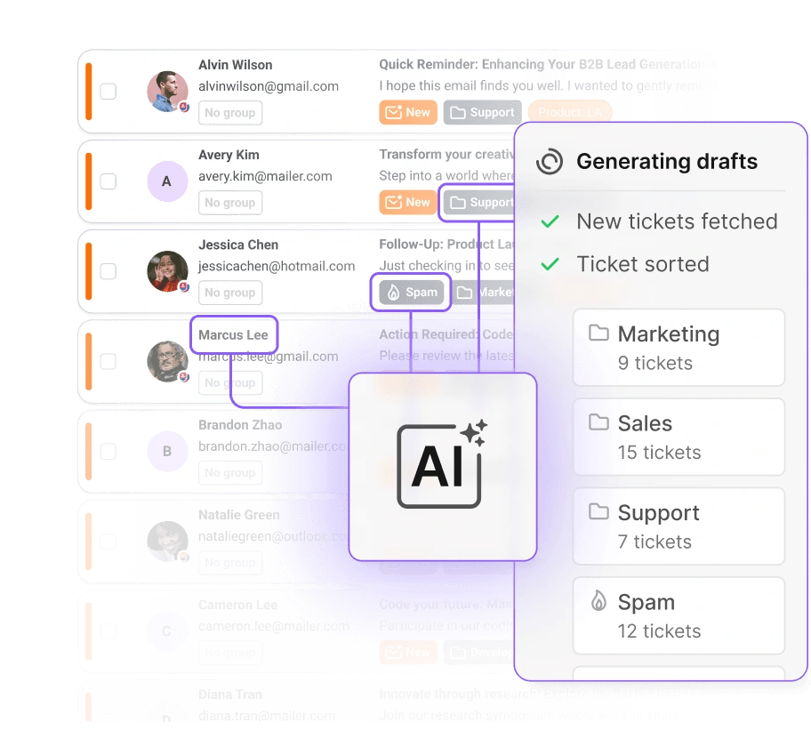 L'IA rédige une réponse à un ticket dans LiveAgent