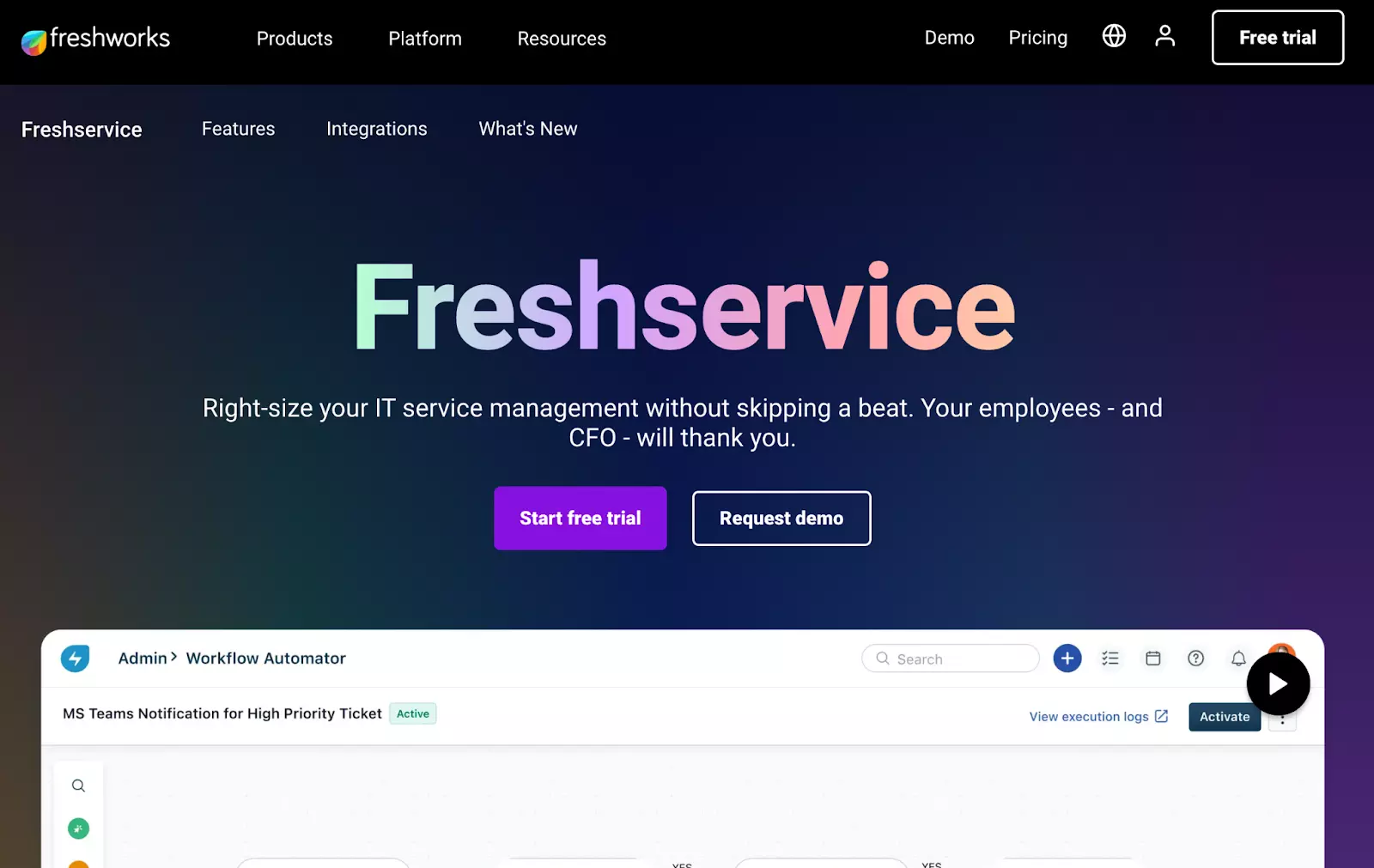 Page d'accueil de Freshservice - Alternative à Spiceworks pour gérer vos services informatiques