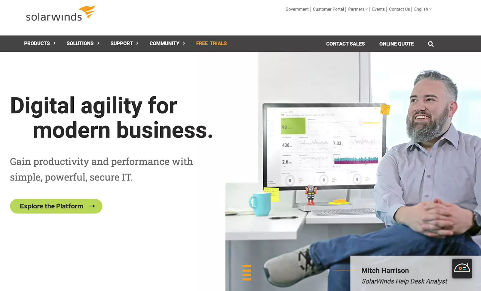 Page d'accueil du système de gestion des tickets d'assistance Solarwinds