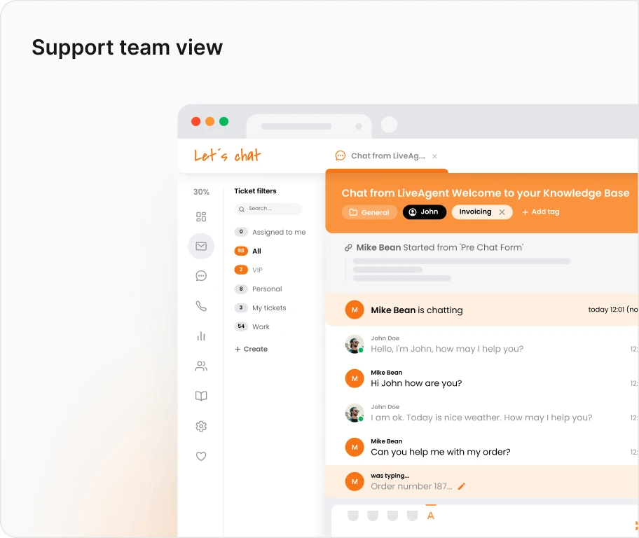 Vue de l'équipe support