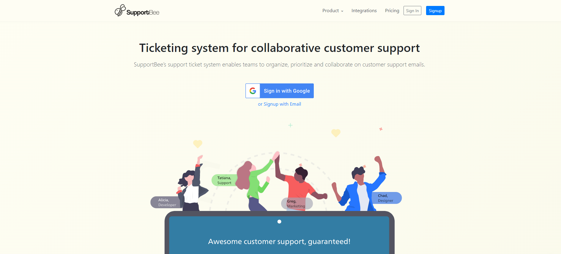 Page d'accueil du système de gestion des tickets informatiques Supportbee