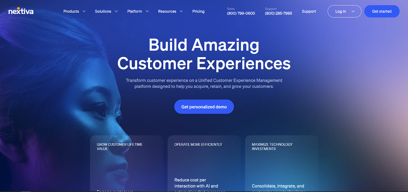 Page d'accueil du logiciel de centre d'appels Nextiva
