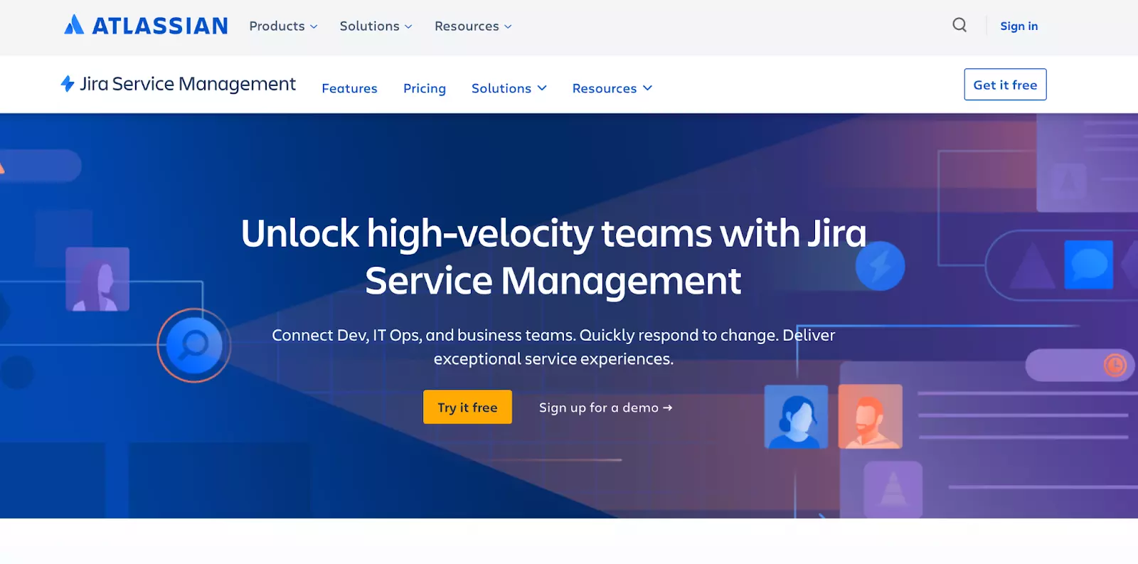 Page d'accueil de Jira Service Management