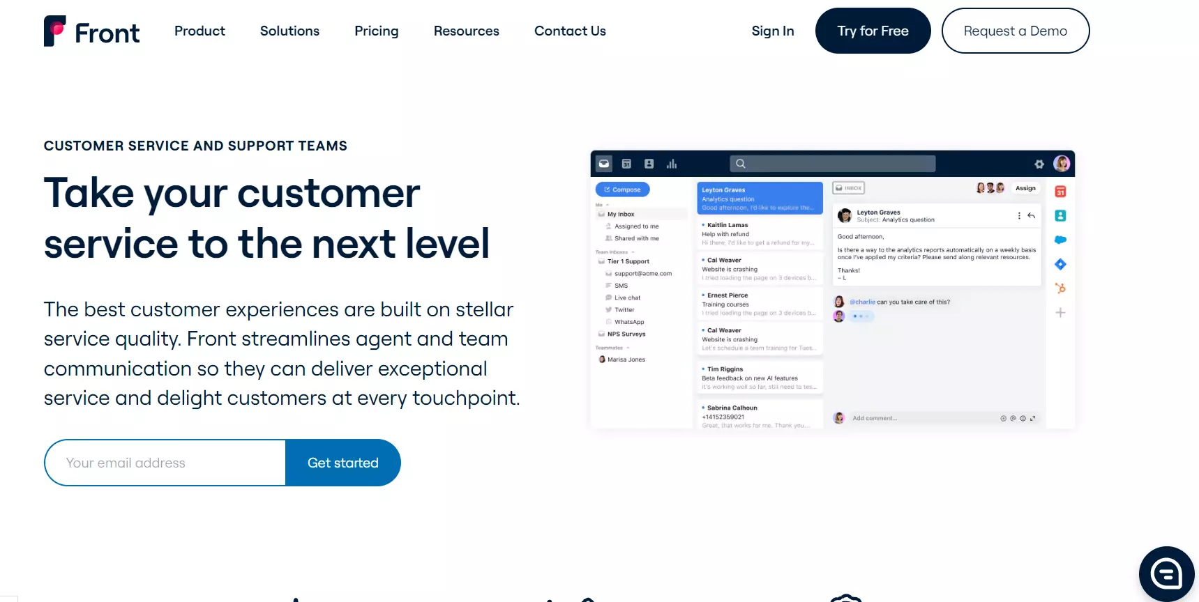 Page d'accueil du service client Front