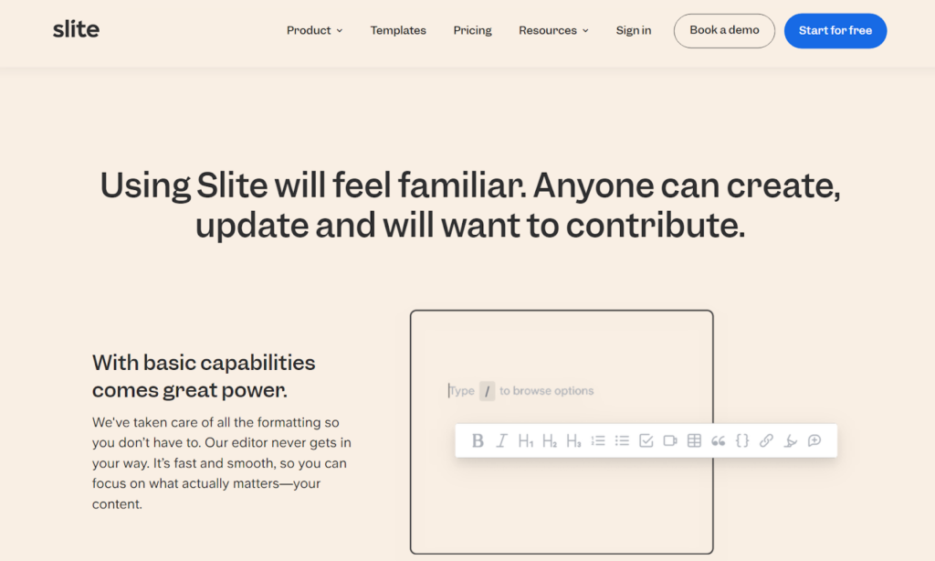Page d'accueil de la base de connaissances Slite