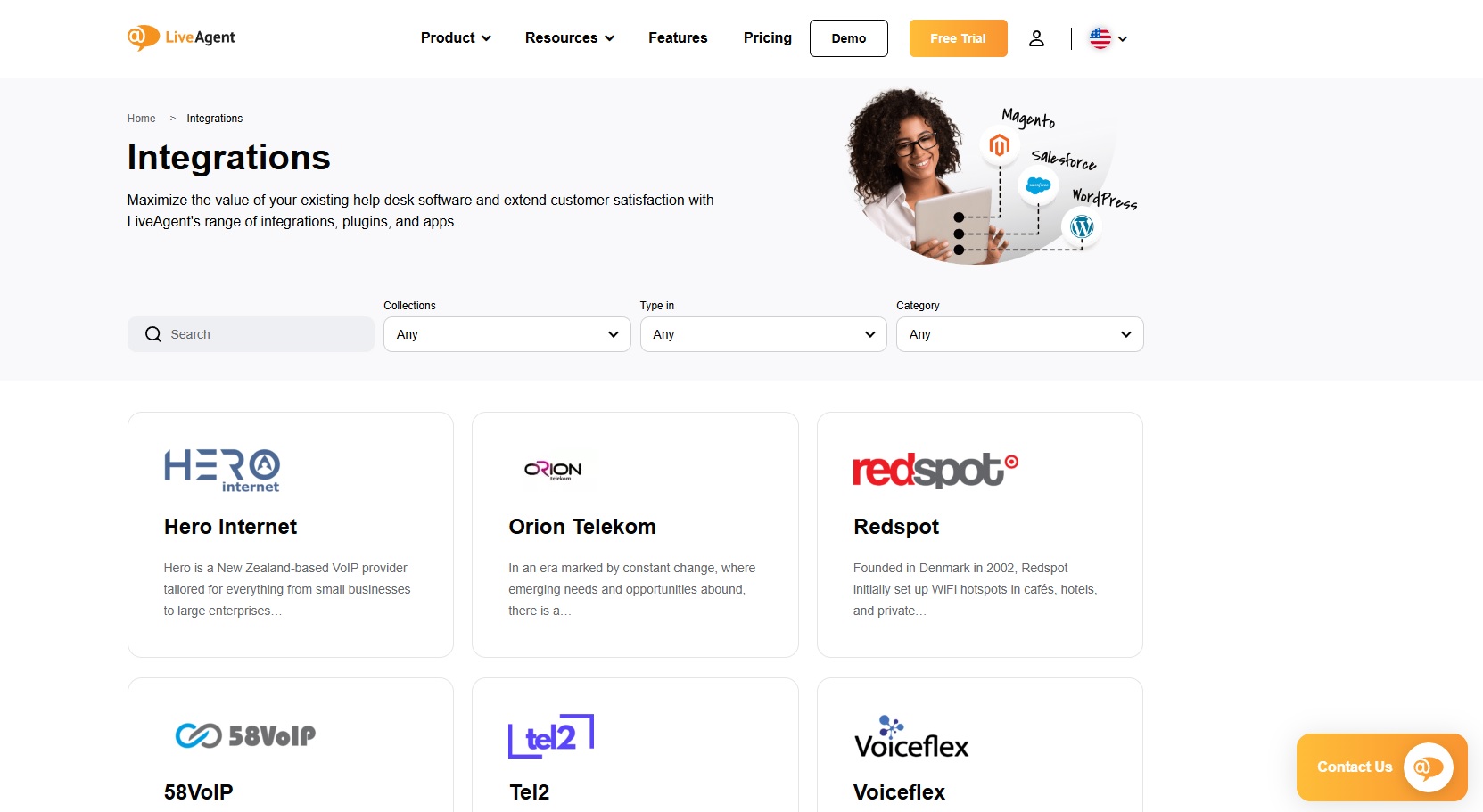 Capture d'écran des intégrations de LiveAgent