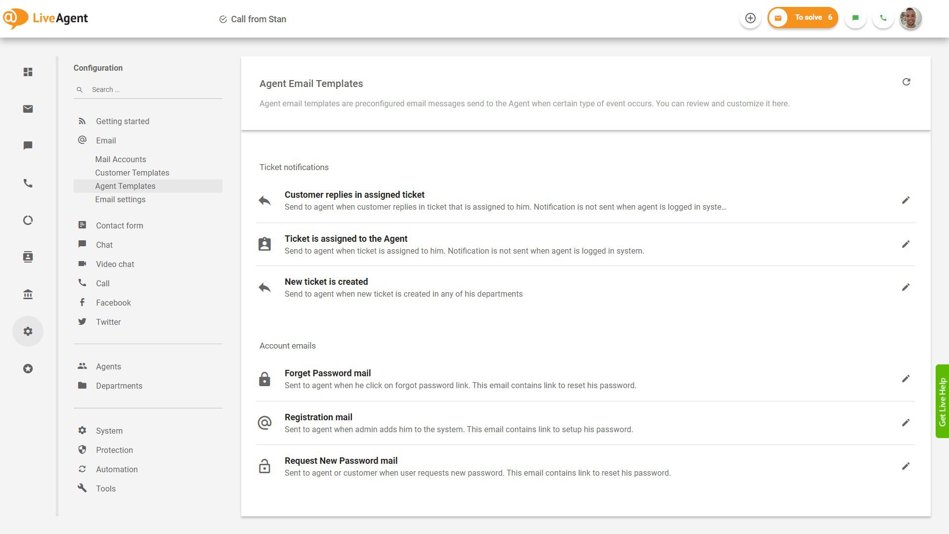 Enregistrez les modèles d'e-mail et déployez-les en un seul clic dans le tableau de bord LiveAgent