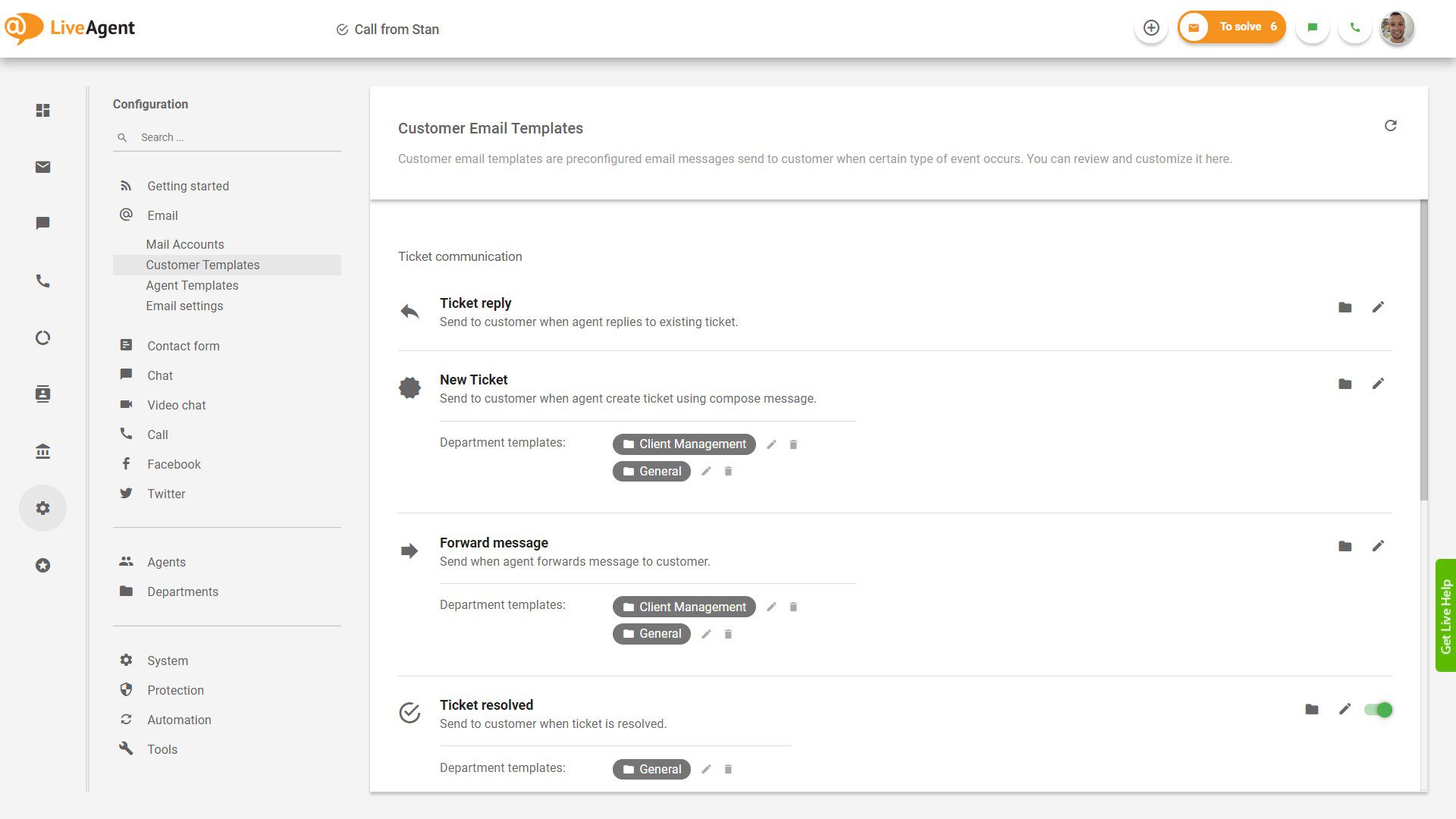 Paramètres des modèles d'e-mail