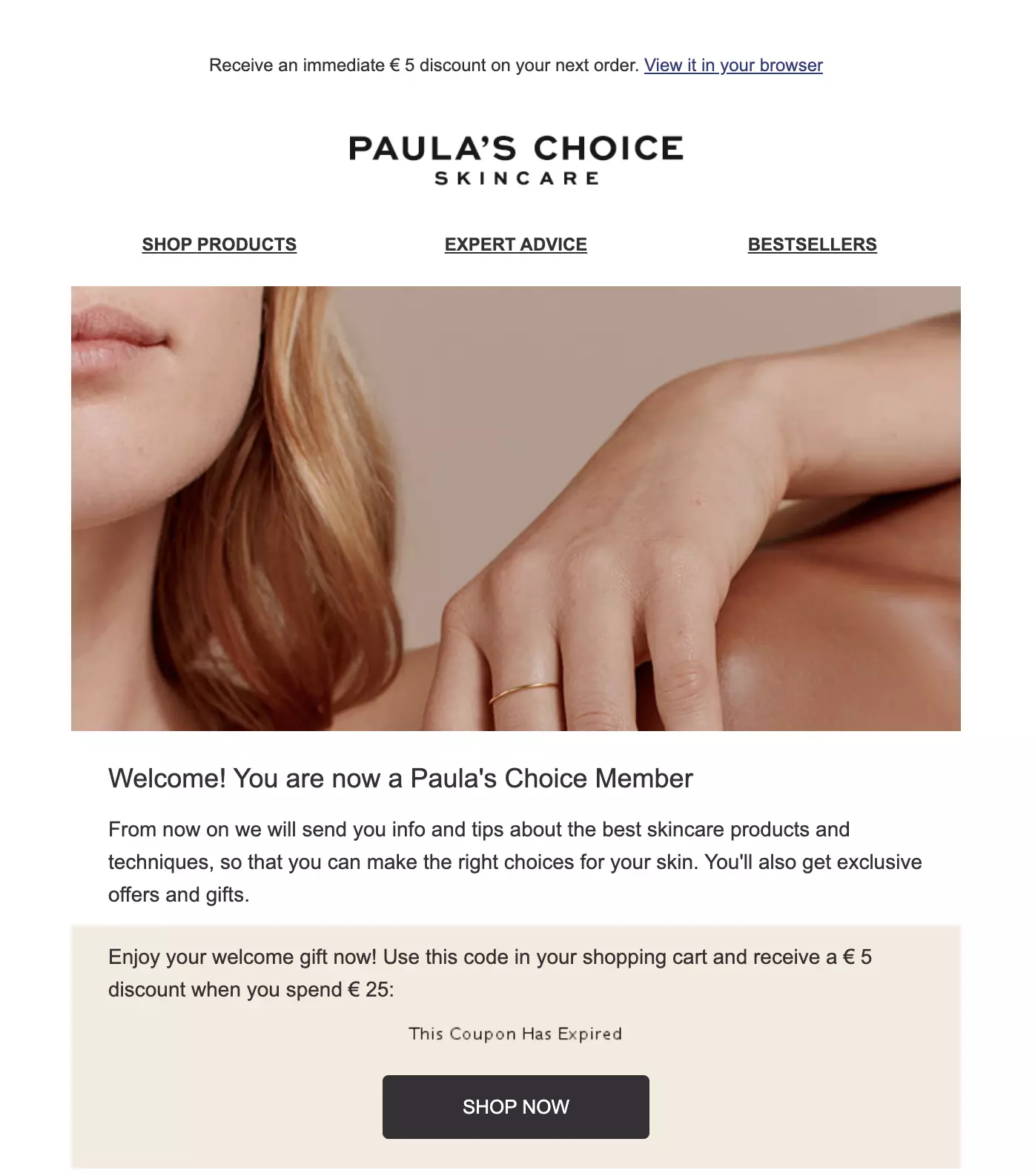Modèle d'email de bienvenue Paula's Choice