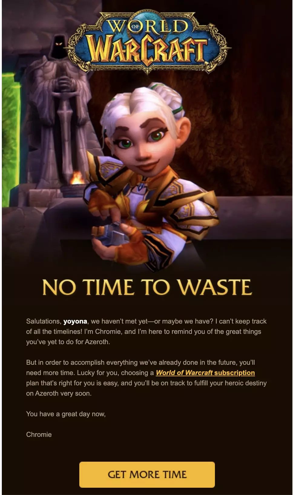 Modèle d'e-mail de renouvellement Blizzard