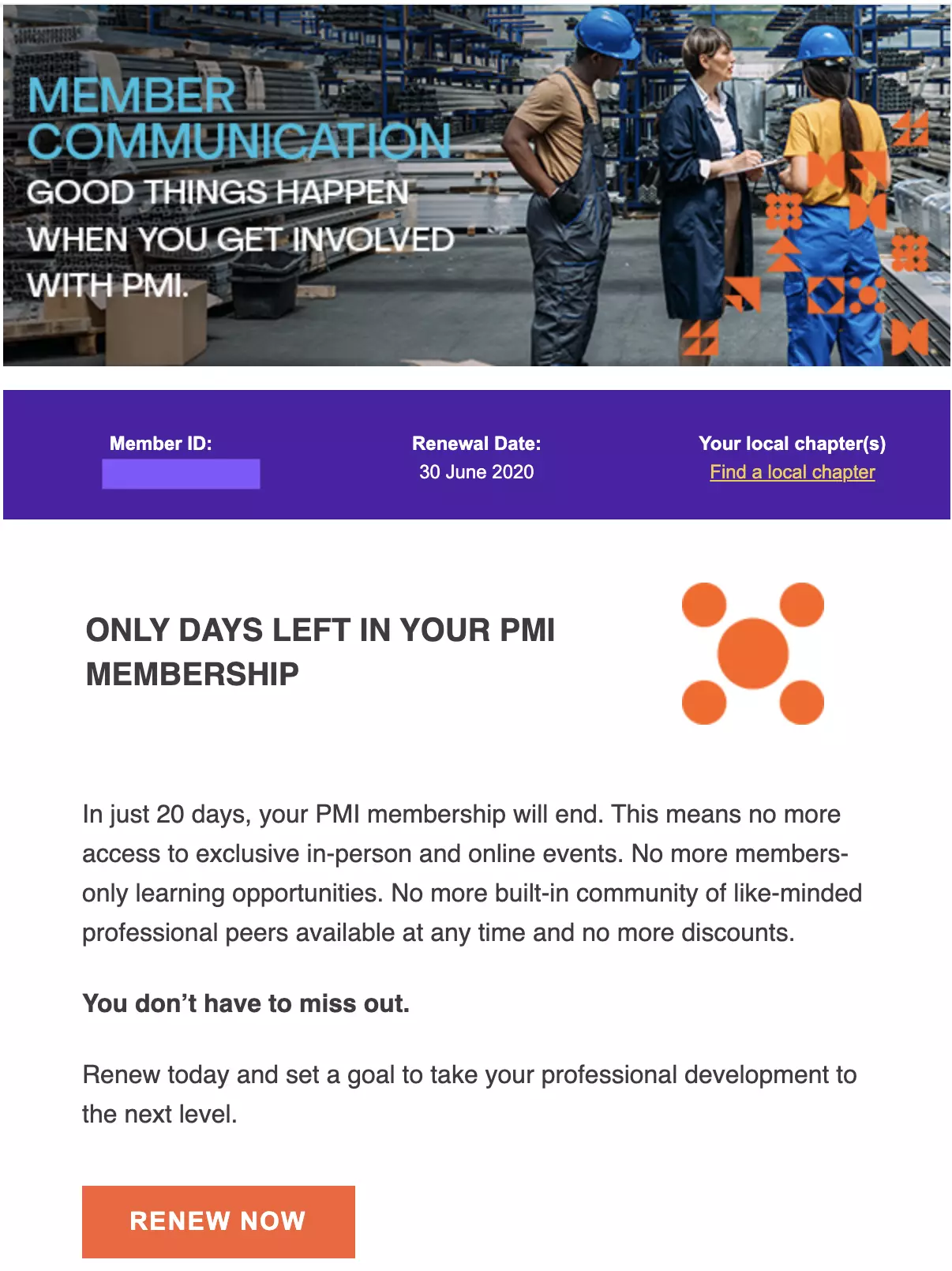 Modèle d'e-mail de renouvellement PMI
