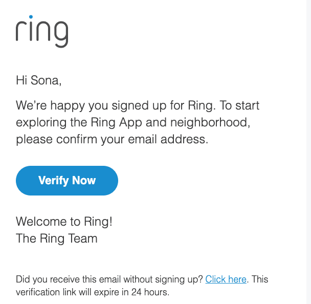 E-mail de vérification Ring