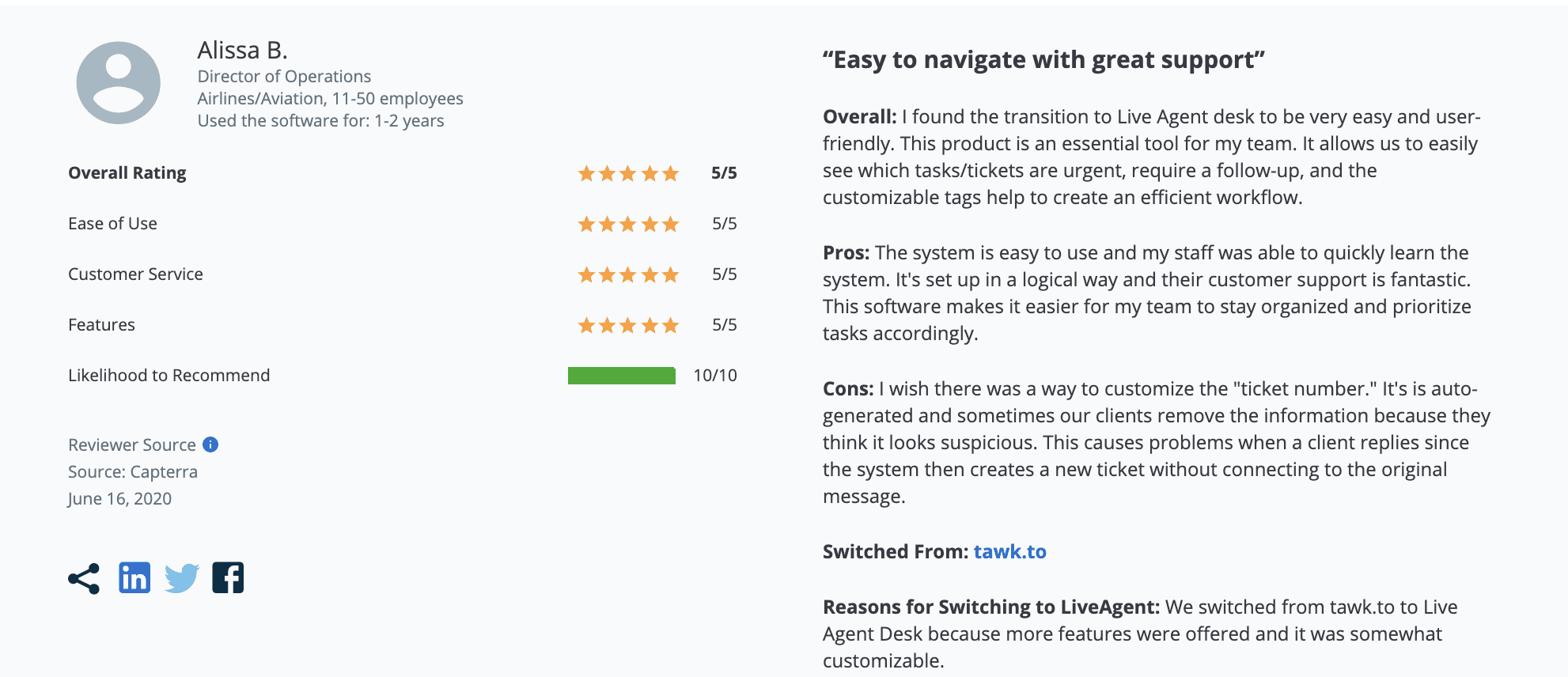 Avis LiveAgent sur Capterra