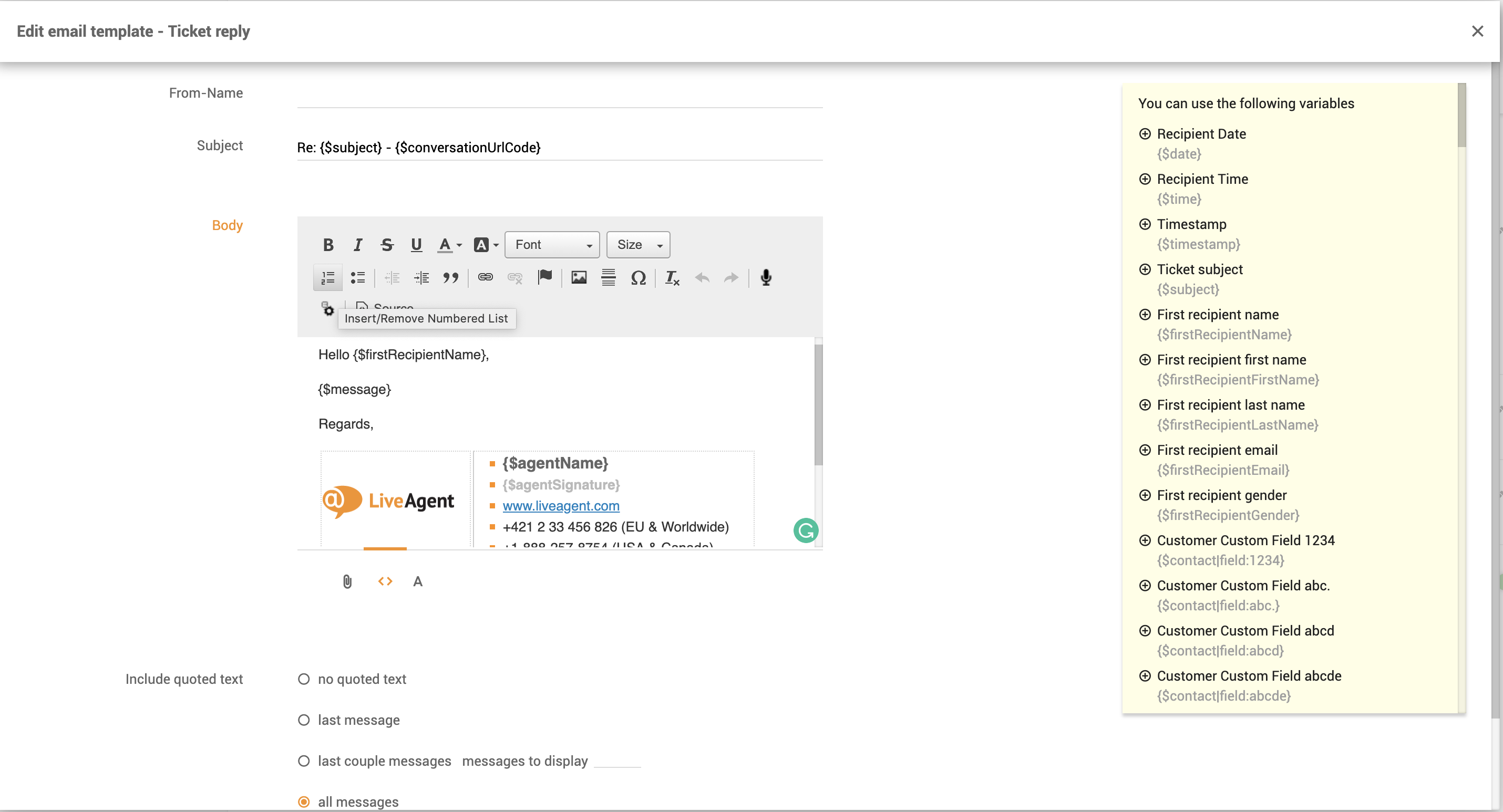 Personnalisation du modèle d'e-mail