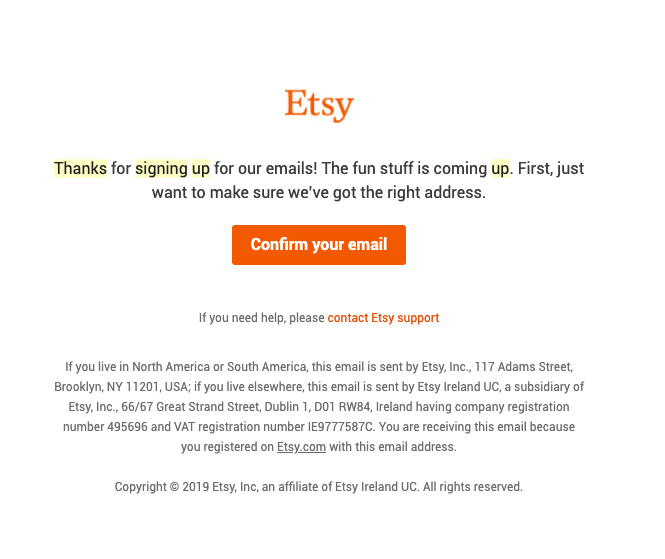 E-mail de confirmation d'acquisition client Etsy