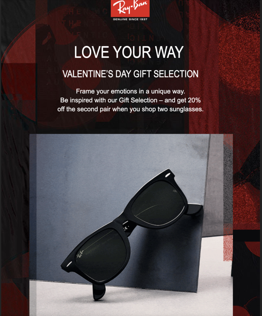 Campagne e-mail Saint-Valentin de RayBan