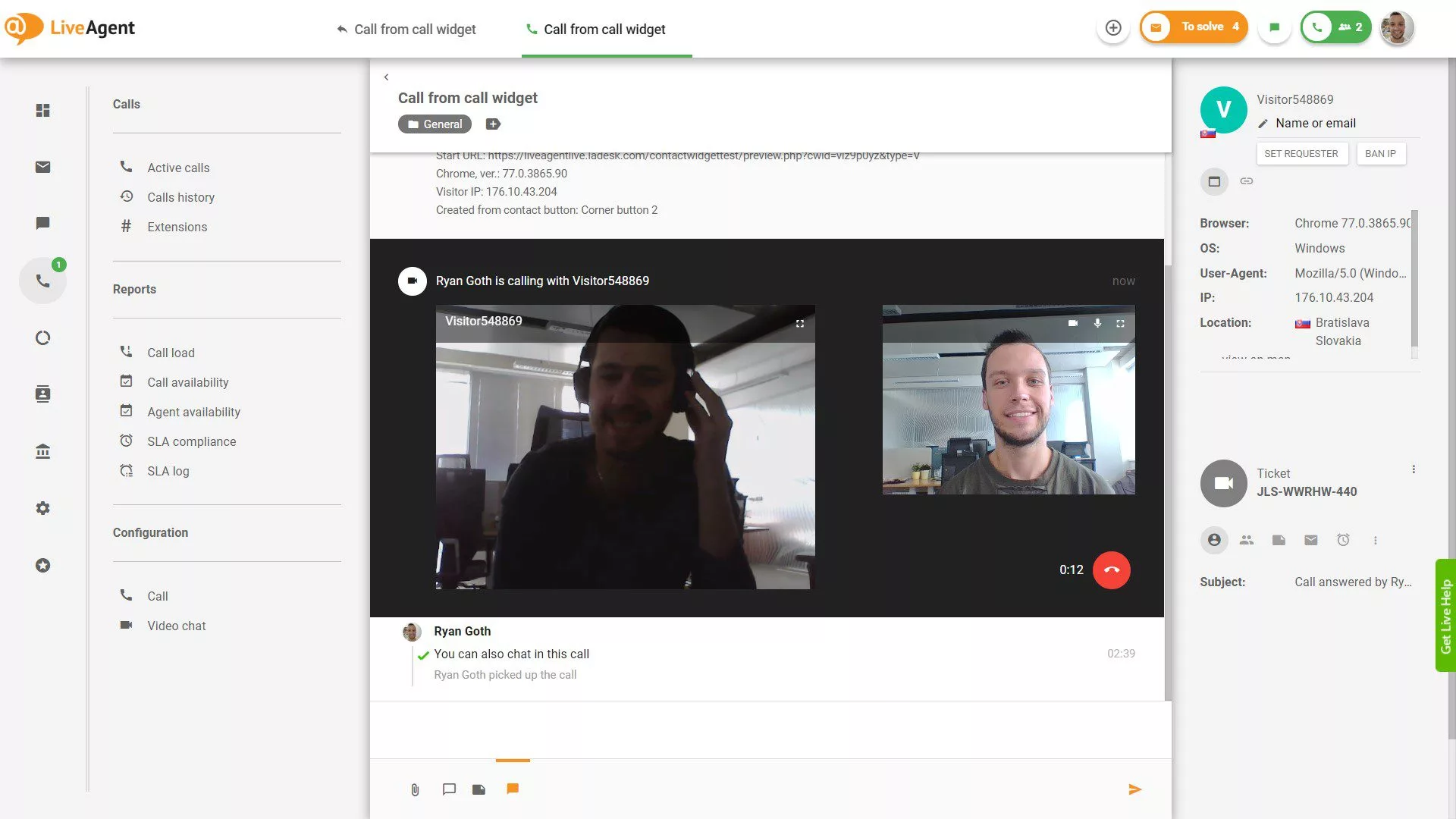 LiveAgent vous permet d'appeler en vidéo avec vos clients