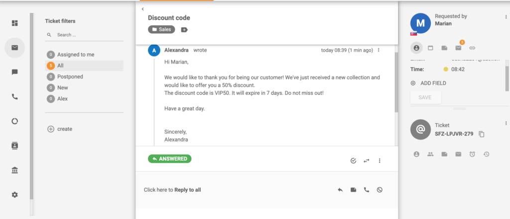 Ticket example discount code offer