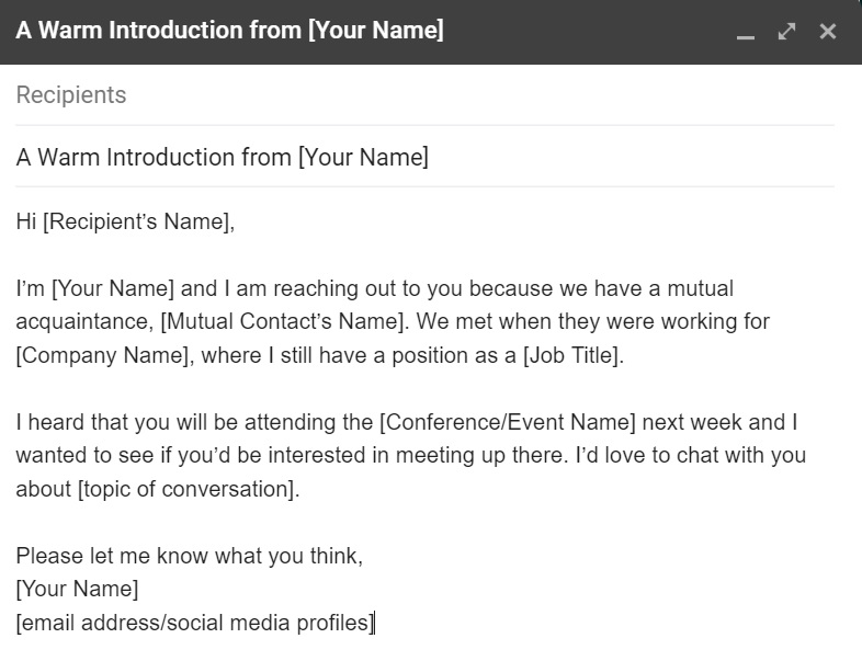 Modèle d'e-mail de présentation chaleureuse