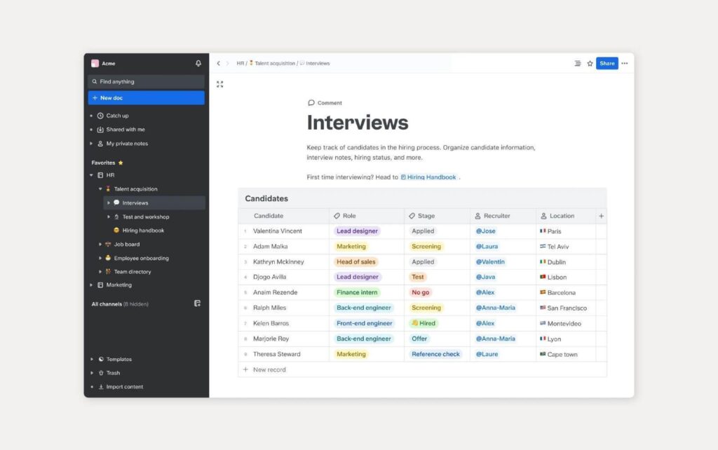 Exemple d'une base de connaissances utilisant Slite