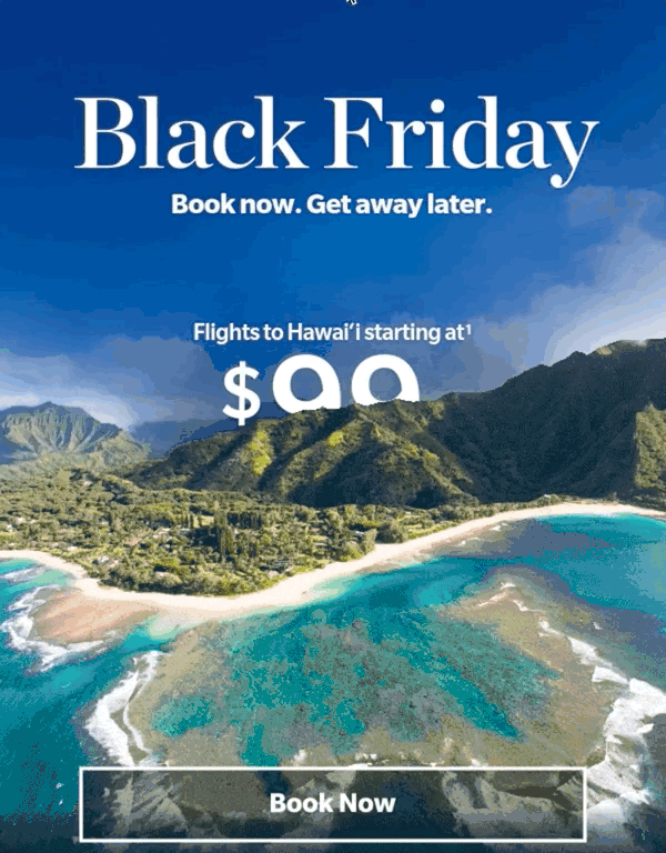 Modèle d'e-mail Black Friday Hawaiian Airlines