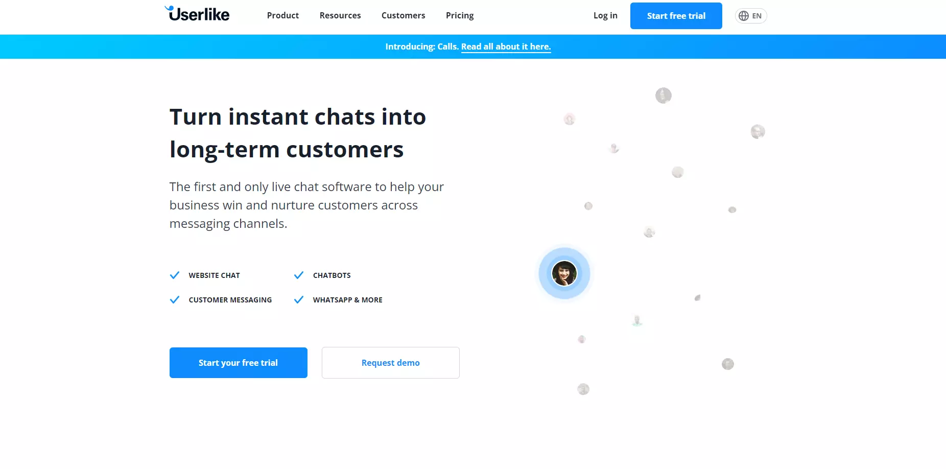 Page d'accueil d'Userlike