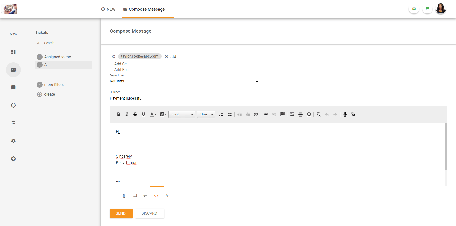 Aperçu de l'interface de ticketing dans LiveAgent.